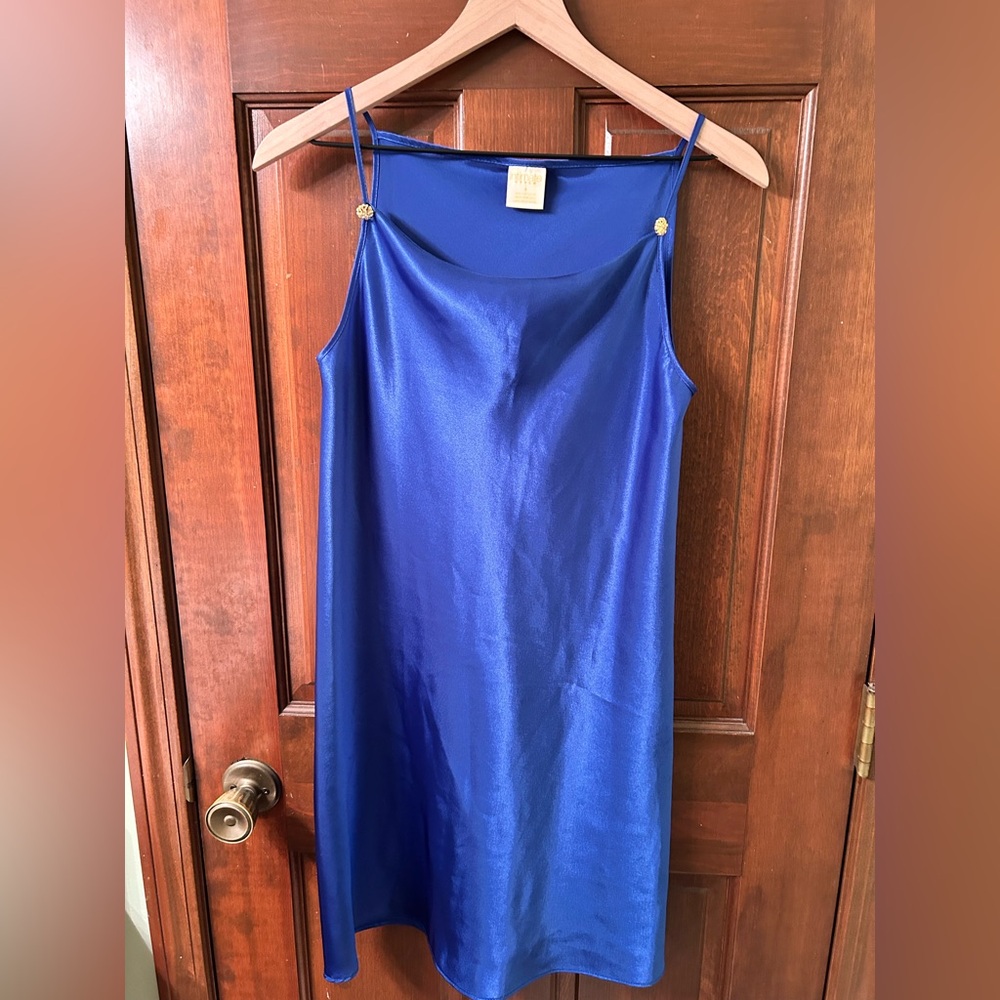 INTIMATE STYLE Pretty Polyester Royal blue and Gold Trim nighty.. Size S